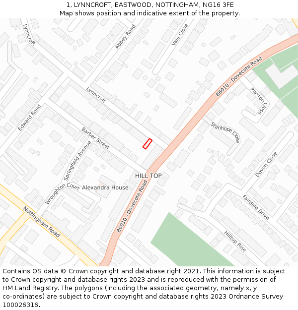 1, LYNNCROFT, EASTWOOD, NOTTINGHAM, NG16 3FE: Location map and indicative extent of plot
