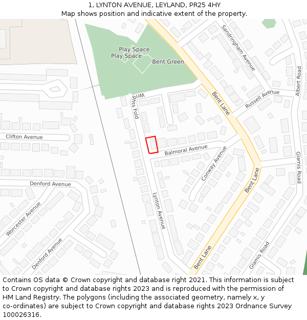 1, LYNTON AVENUE, LEYLAND, PR25 4HY: Location map and indicative extent of plot