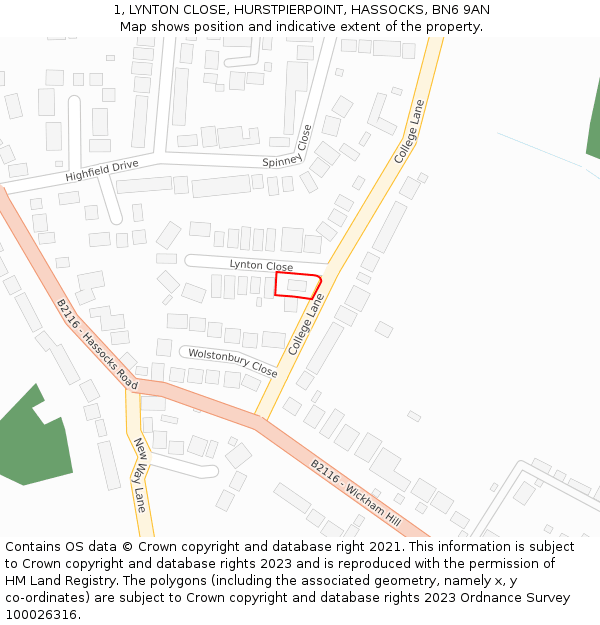 1, LYNTON CLOSE, HURSTPIERPOINT, HASSOCKS, BN6 9AN: Location map and indicative extent of plot