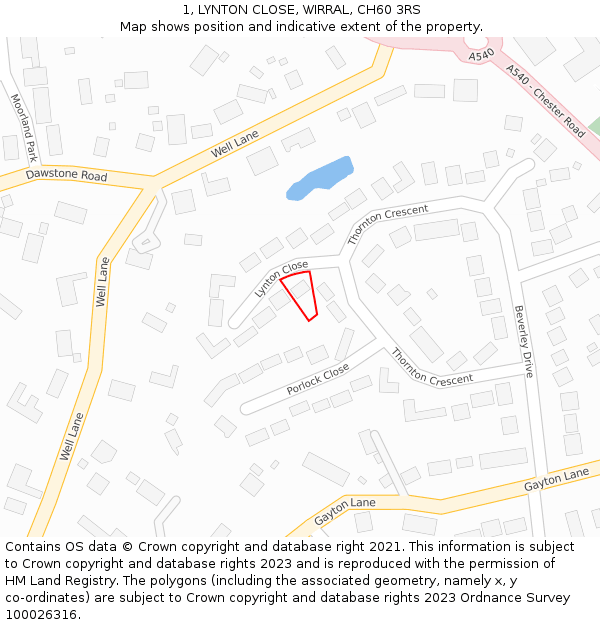 1, LYNTON CLOSE, WIRRAL, CH60 3RS: Location map and indicative extent of plot