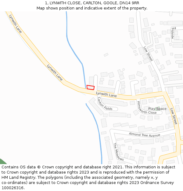 1, LYNWITH CLOSE, CARLTON, GOOLE, DN14 9RR: Location map and indicative extent of plot