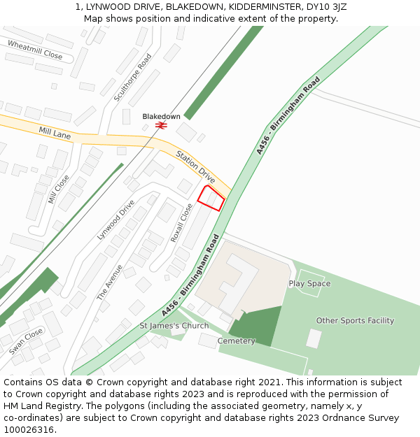 1, LYNWOOD DRIVE, BLAKEDOWN, KIDDERMINSTER, DY10 3JZ: Location map and indicative extent of plot