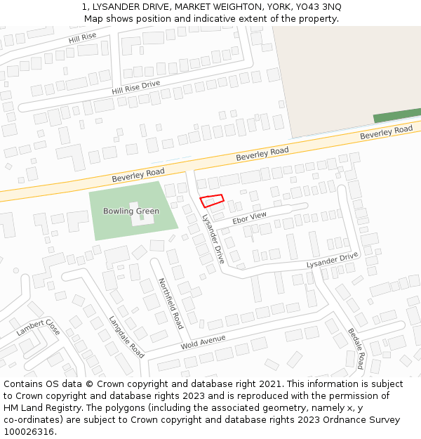 1, LYSANDER DRIVE, MARKET WEIGHTON, YORK, YO43 3NQ: Location map and indicative extent of plot