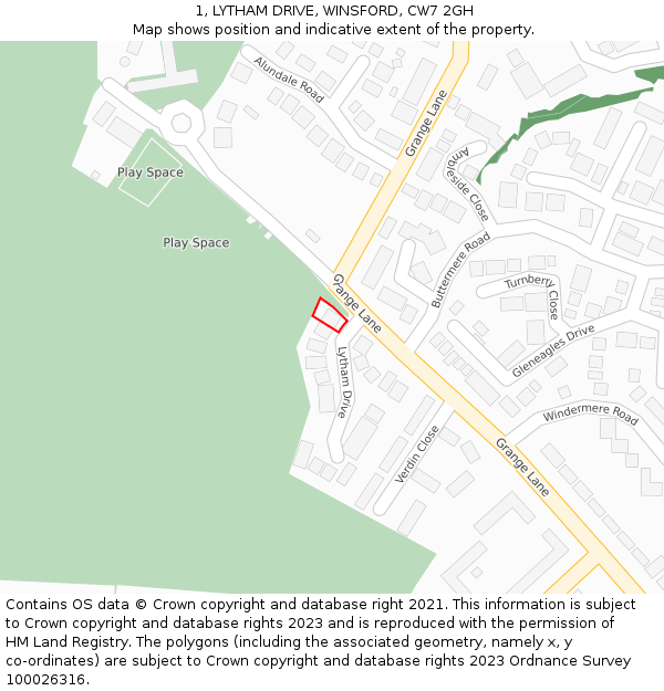 1, LYTHAM DRIVE, WINSFORD, CW7 2GH: Location map and indicative extent of plot