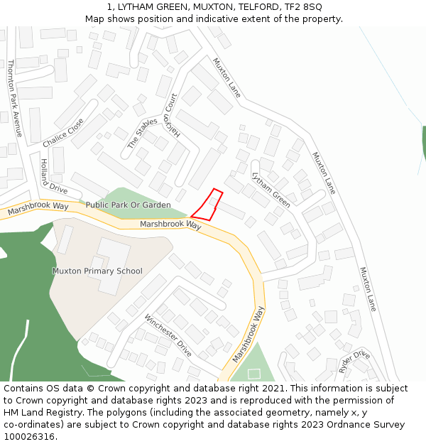 1, LYTHAM GREEN, MUXTON, TELFORD, TF2 8SQ: Location map and indicative extent of plot