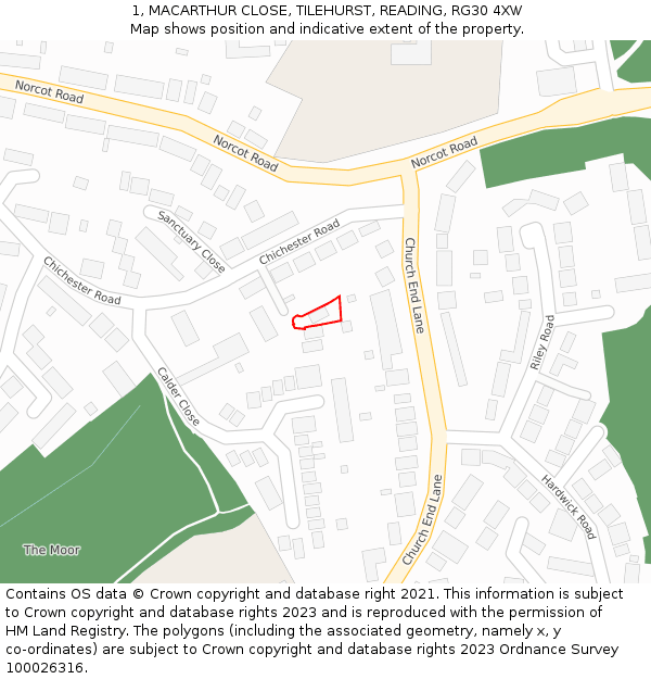 1, MACARTHUR CLOSE, TILEHURST, READING, RG30 4XW: Location map and indicative extent of plot