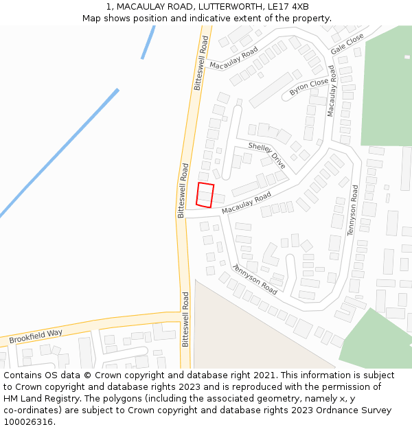 1, MACAULAY ROAD, LUTTERWORTH, LE17 4XB: Location map and indicative extent of plot