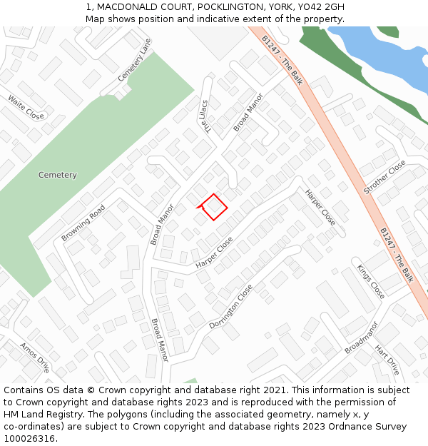 1, MACDONALD COURT, POCKLINGTON, YORK, YO42 2GH: Location map and indicative extent of plot