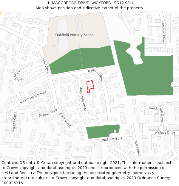 1, MACGREGOR DRIVE, WICKFORD, SS12 9PH: Location map and indicative extent of plot