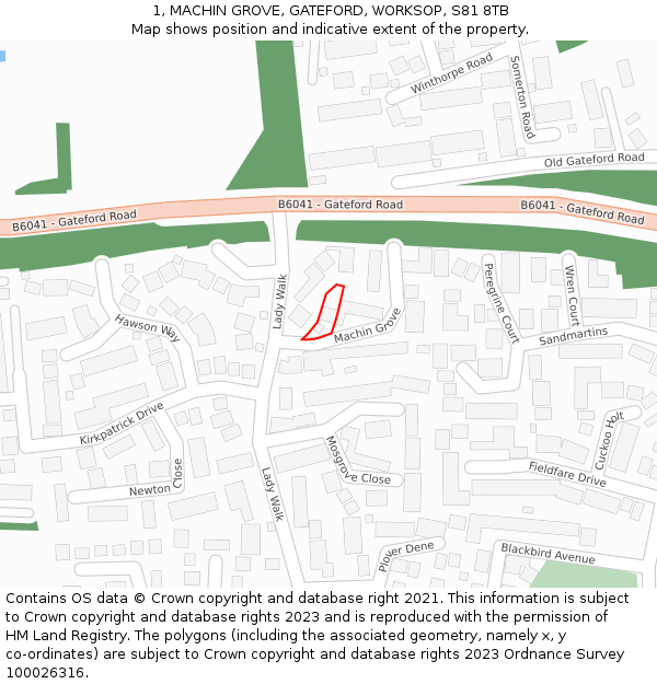 1, MACHIN GROVE, GATEFORD, WORKSOP, S81 8TB: Location map and indicative extent of plot