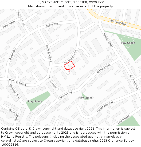 1, MACKENZIE CLOSE, BICESTER, OX26 2XZ: Location map and indicative extent of plot