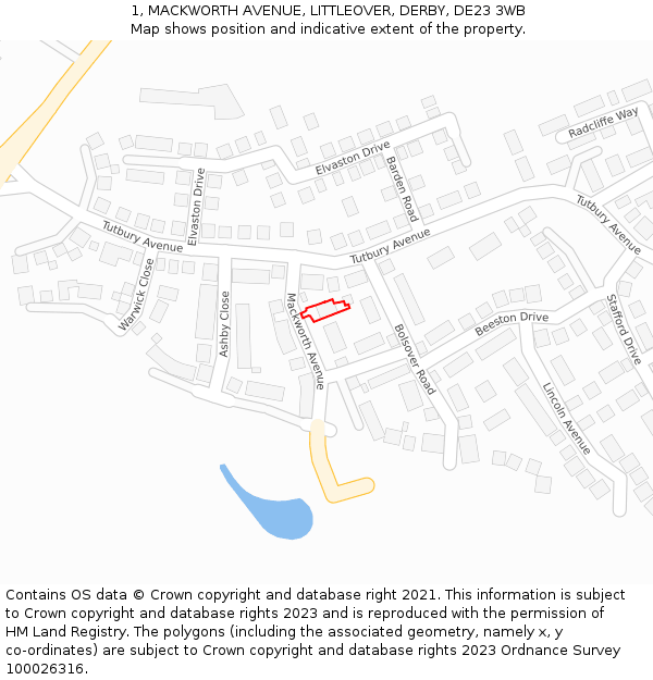 1, MACKWORTH AVENUE, LITTLEOVER, DERBY, DE23 3WB: Location map and indicative extent of plot