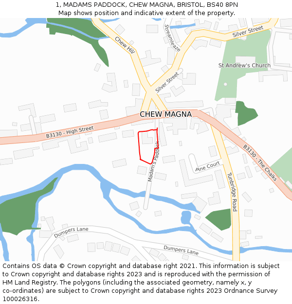 1, MADAMS PADDOCK, CHEW MAGNA, BRISTOL, BS40 8PN: Location map and indicative extent of plot