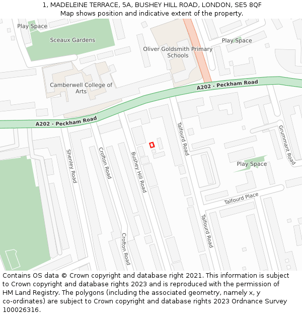 1, MADELEINE TERRACE, 5A, BUSHEY HILL ROAD, LONDON, SE5 8QF: Location map and indicative extent of plot