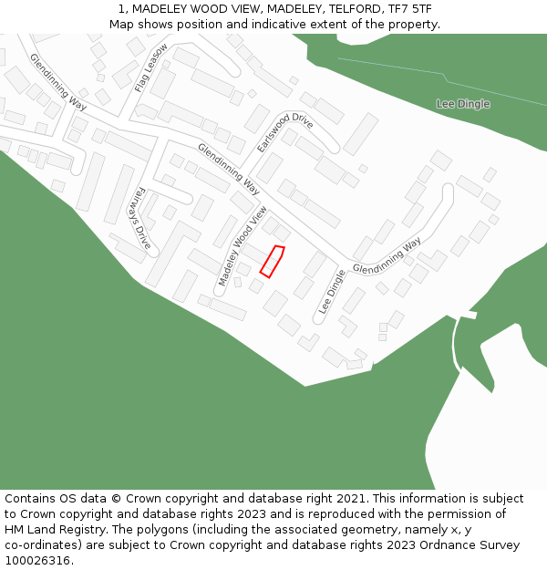 1, MADELEY WOOD VIEW, MADELEY, TELFORD, TF7 5TF: Location map and indicative extent of plot