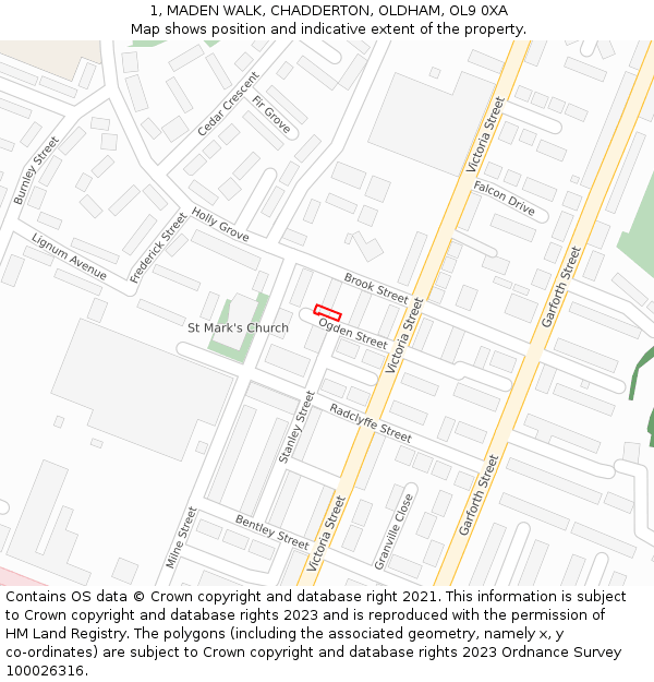 1, MADEN WALK, CHADDERTON, OLDHAM, OL9 0XA: Location map and indicative extent of plot