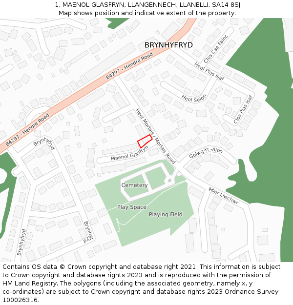 1, MAENOL GLASFRYN, LLANGENNECH, LLANELLI, SA14 8SJ: Location map and indicative extent of plot