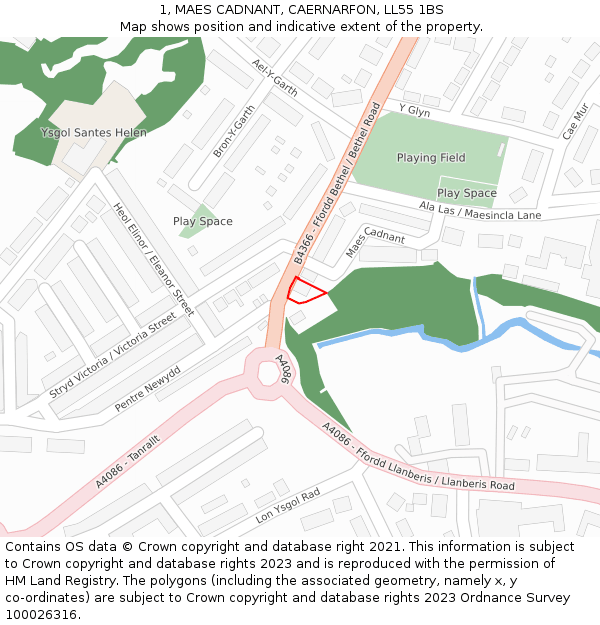 1, MAES CADNANT, CAERNARFON, LL55 1BS: Location map and indicative extent of plot