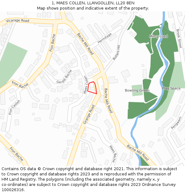 1, MAES COLLEN, LLANGOLLEN, LL20 8EN: Location map and indicative extent of plot