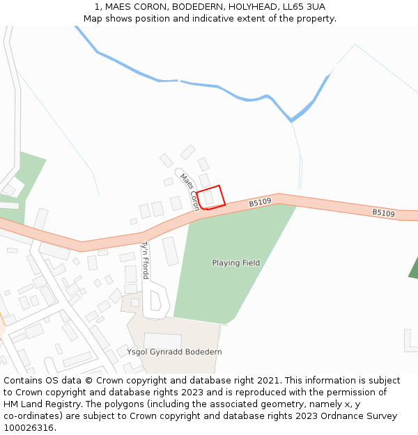 1, MAES CORON, BODEDERN, HOLYHEAD, LL65 3UA: Location map and indicative extent of plot