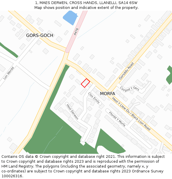 1, MAES DERWEN, CROSS HANDS, LLANELLI, SA14 6SW: Location map and indicative extent of plot