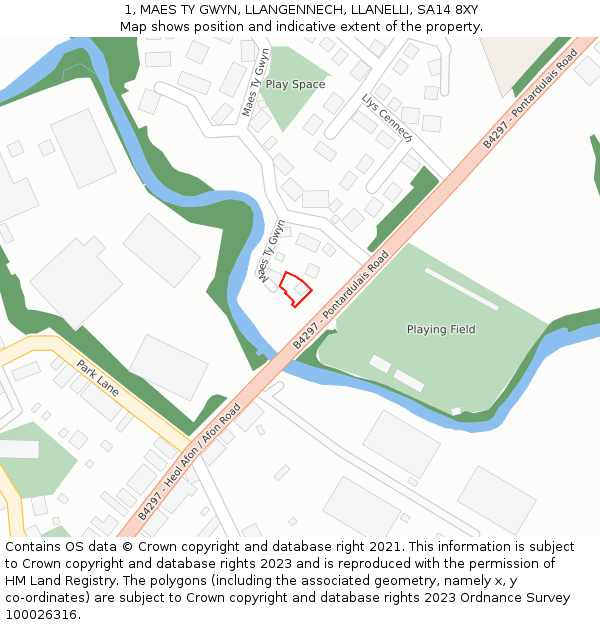 1, MAES TY GWYN, LLANGENNECH, LLANELLI, SA14 8XY: Location map and indicative extent of plot