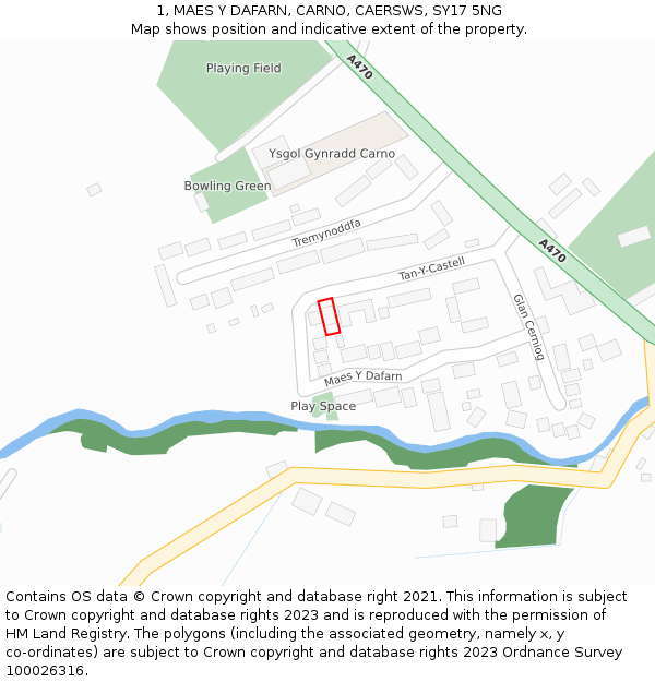 1, MAES Y DAFARN, CARNO, CAERSWS, SY17 5NG: Location map and indicative extent of plot