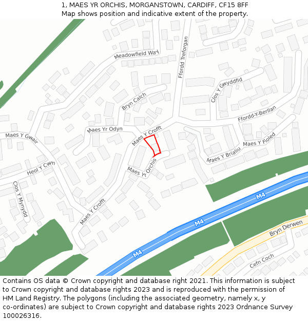 1, MAES YR ORCHIS, MORGANSTOWN, CARDIFF, CF15 8FF: Location map and indicative extent of plot