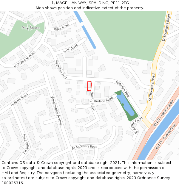 1, MAGELLAN WAY, SPALDING, PE11 2FG: Location map and indicative extent of plot