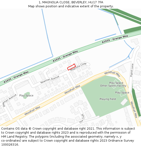 1, MAGNOLIA CLOSE, BEVERLEY, HU17 7FA: Location map and indicative extent of plot