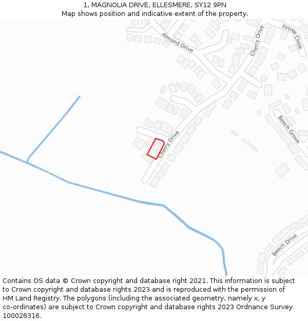 1, MAGNOLIA DRIVE, ELLESMERE, SY12 9PN: Location map and indicative extent of plot