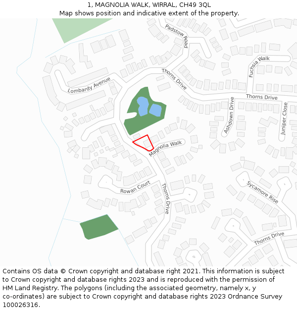 1, MAGNOLIA WALK, WIRRAL, CH49 3QL: Location map and indicative extent of plot