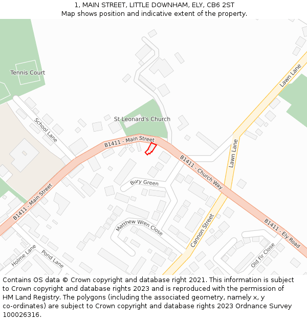 1, MAIN STREET, LITTLE DOWNHAM, ELY, CB6 2ST: Location map and indicative extent of plot