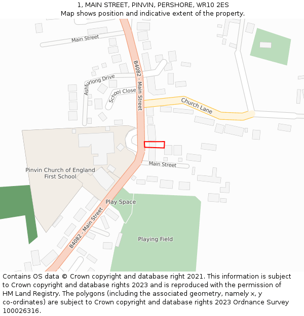 1, MAIN STREET, PINVIN, PERSHORE, WR10 2ES: Location map and indicative extent of plot