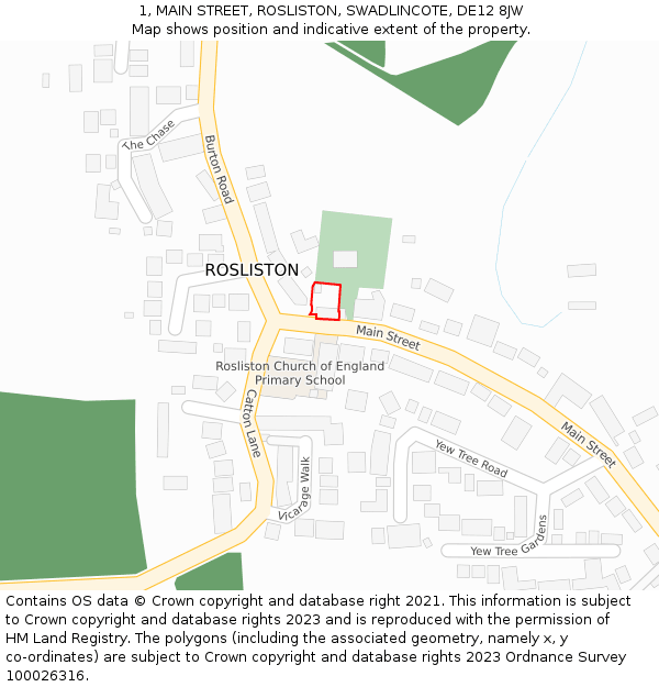 1, MAIN STREET, ROSLISTON, SWADLINCOTE, DE12 8JW: Location map and indicative extent of plot