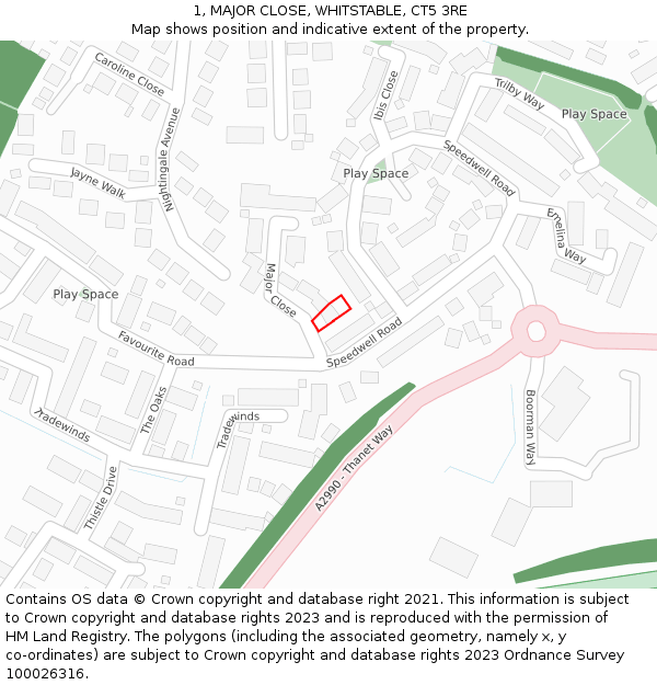 1, MAJOR CLOSE, WHITSTABLE, CT5 3RE: Location map and indicative extent of plot