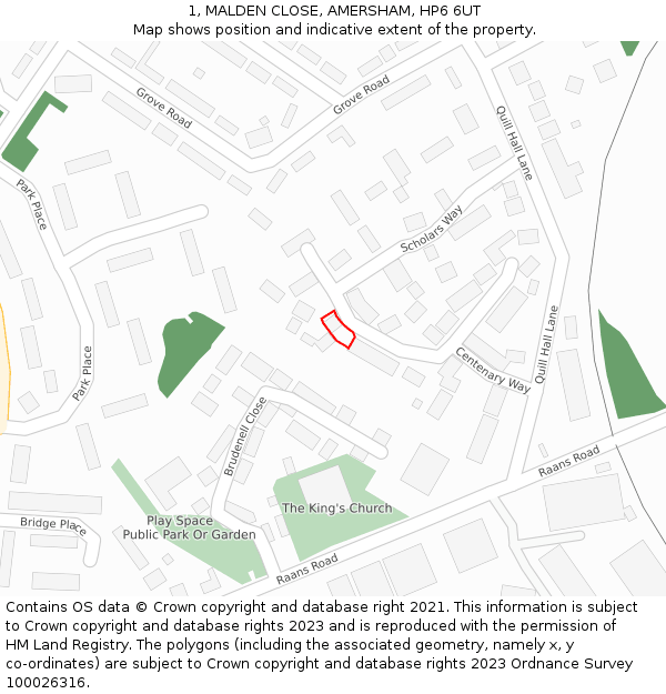 1, MALDEN CLOSE, AMERSHAM, HP6 6UT: Location map and indicative extent of plot