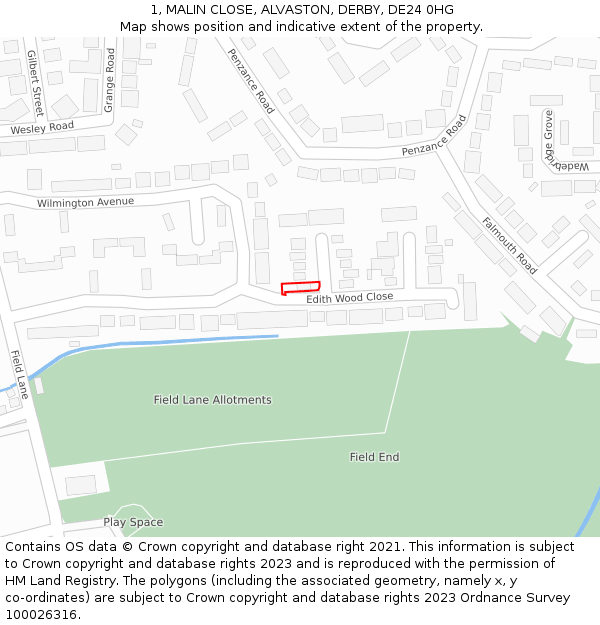 1, MALIN CLOSE, ALVASTON, DERBY, DE24 0HG: Location map and indicative extent of plot