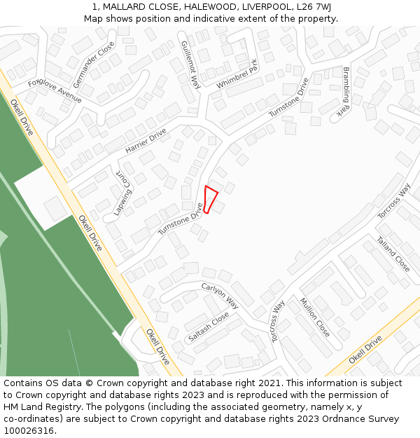 1, MALLARD CLOSE, HALEWOOD, LIVERPOOL, L26 7WJ: Location map and indicative extent of plot