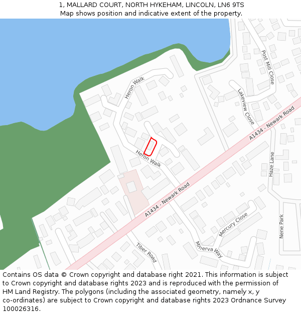 1, MALLARD COURT, NORTH HYKEHAM, LINCOLN, LN6 9TS: Location map and indicative extent of plot