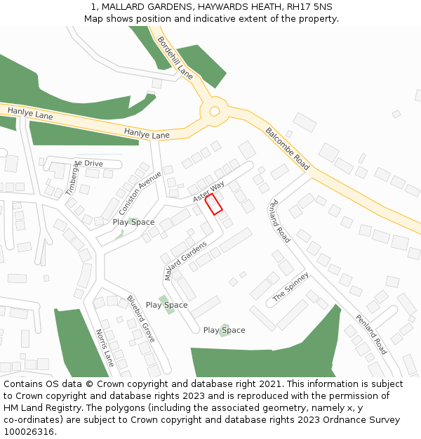 1, MALLARD GARDENS, HAYWARDS HEATH, RH17 5NS: Location map and indicative extent of plot