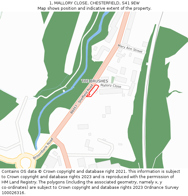 1, MALLORY CLOSE, CHESTERFIELD, S41 9EW: Location map and indicative extent of plot