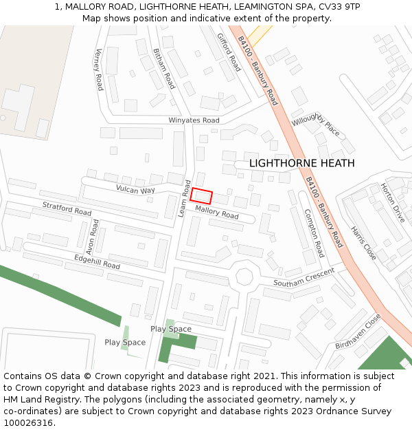 1, MALLORY ROAD, LIGHTHORNE HEATH, LEAMINGTON SPA, CV33 9TP: Location map and indicative extent of plot