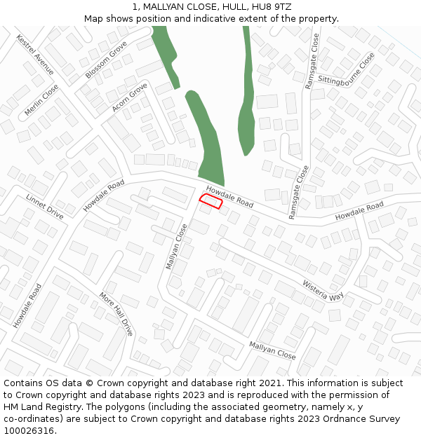 1, MALLYAN CLOSE, HULL, HU8 9TZ: Location map and indicative extent of plot