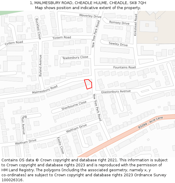 1, MALMESBURY ROAD, CHEADLE HULME, CHEADLE, SK8 7QH: Location map and indicative extent of plot
