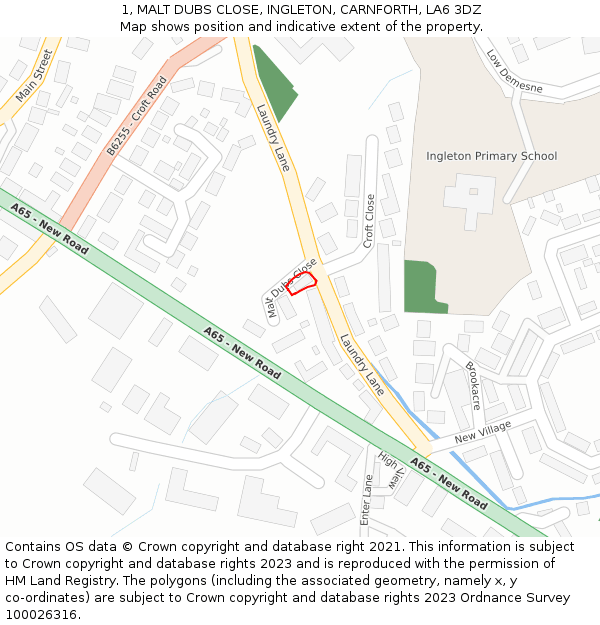 1, MALT DUBS CLOSE, INGLETON, CARNFORTH, LA6 3DZ: Location map and indicative extent of plot