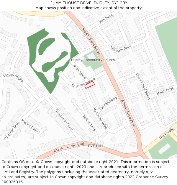 1, MALTHOUSE DRIVE, DUDLEY, DY1 2BY: Location map and indicative extent of plot