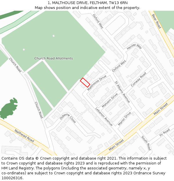 1, MALTHOUSE DRIVE, FELTHAM, TW13 6RN: Location map and indicative extent of plot