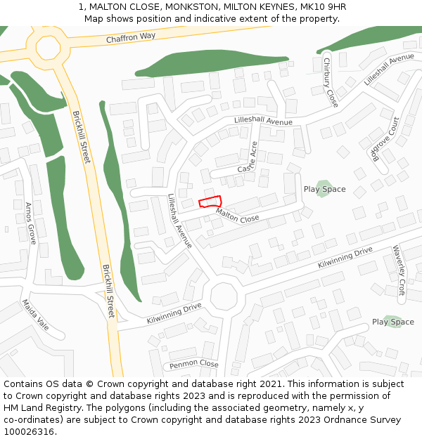 1, MALTON CLOSE, MONKSTON, MILTON KEYNES, MK10 9HR: Location map and indicative extent of plot