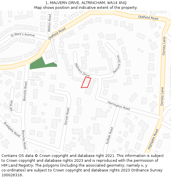 1, MALVERN DRIVE, ALTRINCHAM, WA14 4NQ: Location map and indicative extent of plot